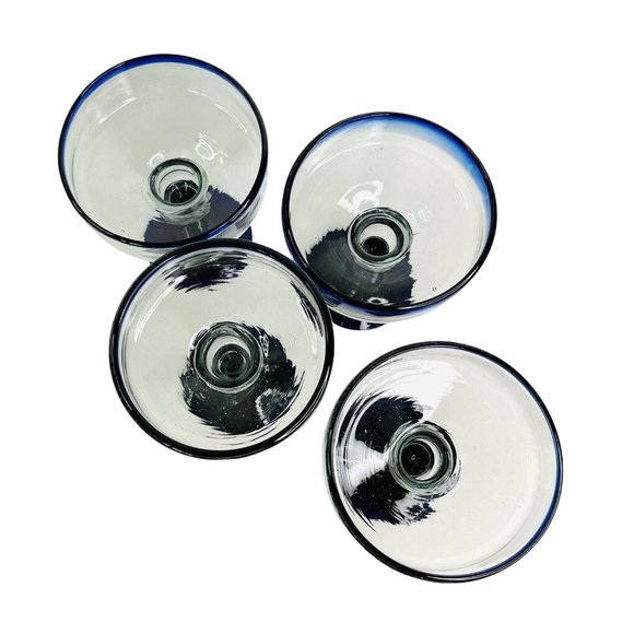 Margarita Glass Set Mexican Hand Blown Heavy Cobalt Blue Rim & Foot 16oz 4 pc - Picture 4 of 7